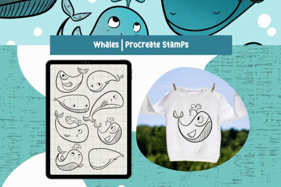 Enhancing Digital Art with Procreate Stamps - Ocean Animals Whales