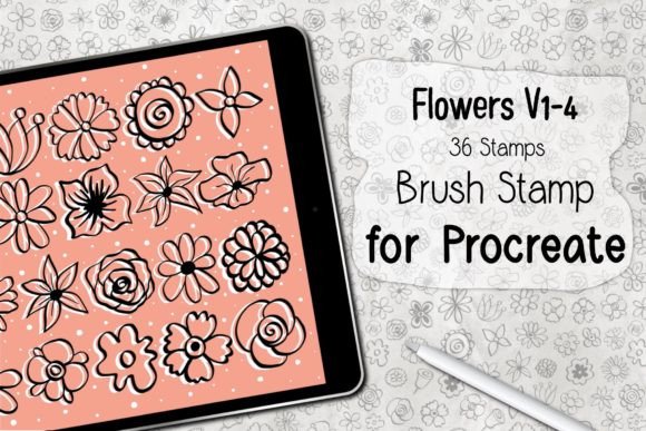 Mastering Digital Floral Design with Flowers V1-4 Procreate Brush Stamp